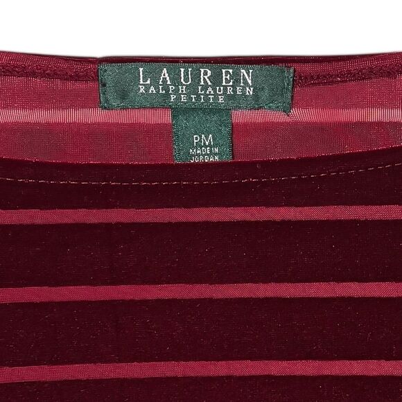 Ralph Lauren Women's Blouse Burgundy Velvet Sheer Stretch Holiday Top Size PM - Picture 3 of 8